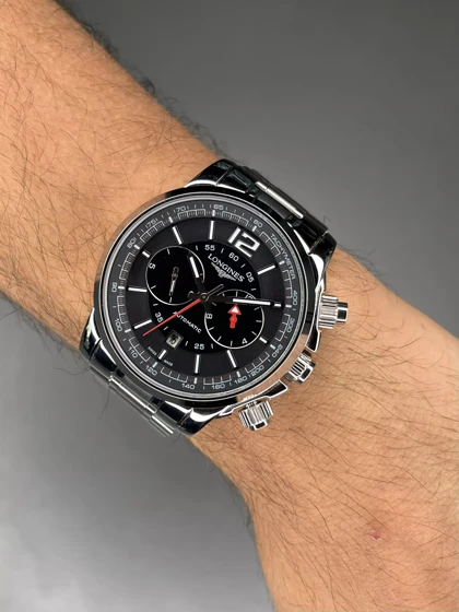 ساعت مچی لونژین کورنوگراف بند سیلور صفحه مشکی Longines