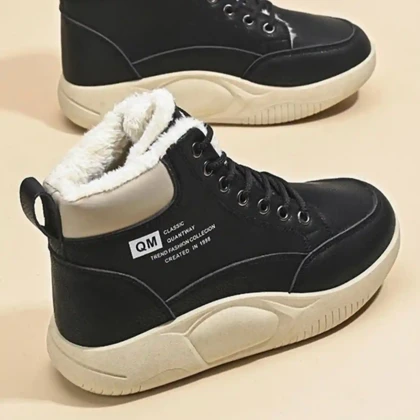 نیم بوت خزدار ضد آب مشکی کرم Waterproof Fur Lined Black Beige Boots