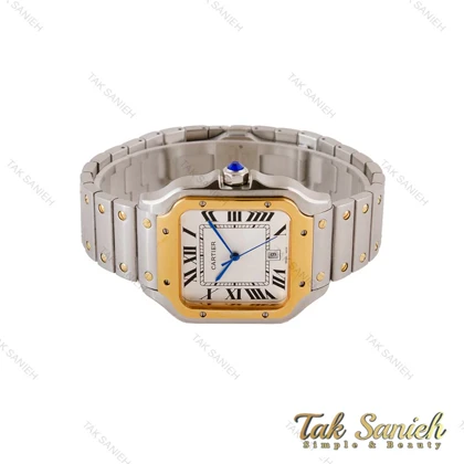 ساعت کارتیر سانتوس مردانه دورنگ طلایی صفحه سفید Cartier-4991-G