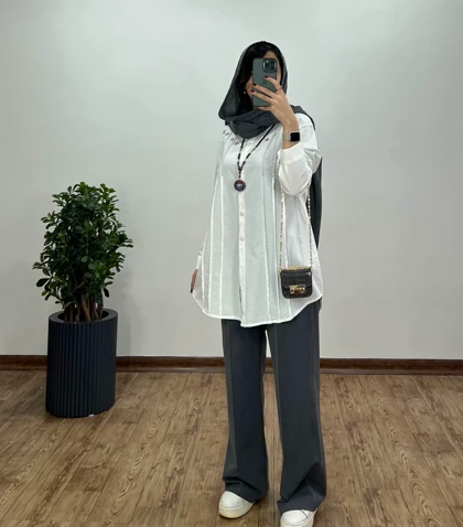 مانتو لینن گلدوزی رزانا 1 (ارسال رایگان)
