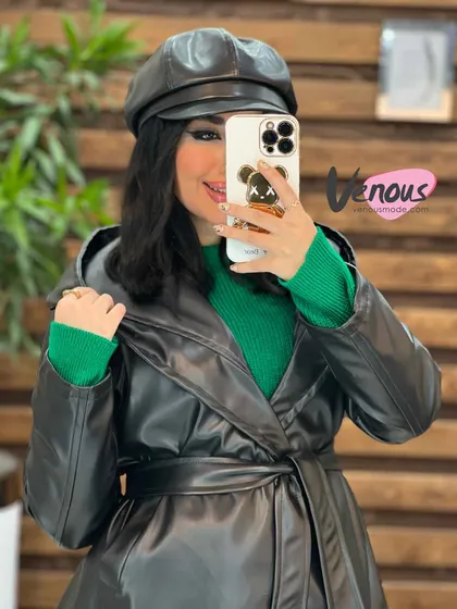 پالتو چرم عروسکی کلاهدار