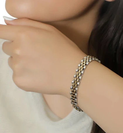 دستبند رولکس مردانه و زنانه دو رنگ طلایی نقره ای Rolex bracelet Silvergold
