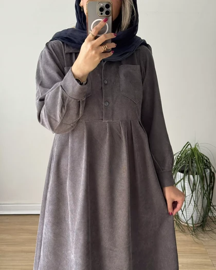 پیراهن مانتویی پاییزه آنیل جیب‌دار 5