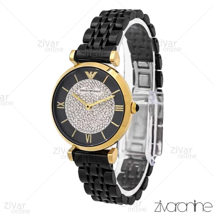 ساعت امپریو آرمانی زنانه طلایی مشکی صفحه نگینی 106162