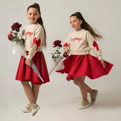 کراپ دامن انجل ست یلدایی دخترانه با کلاه