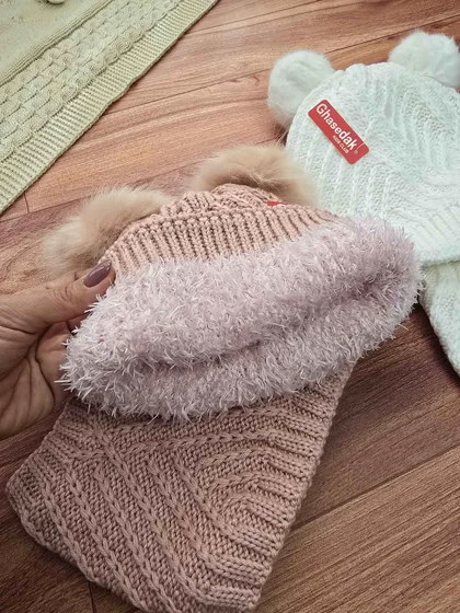 کلاه بافت و رینگ دخترانه دوپوم