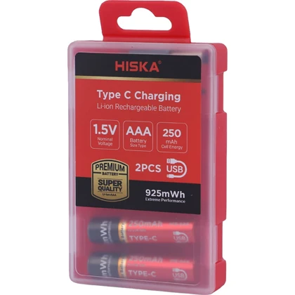 باتری نیم قلمی شارژی هیسکا Hiska مدل H16-AAA2 بسته 2 عددی