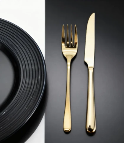 ست کارد و چنگال استیل طلایی یونیک (unique) / a238