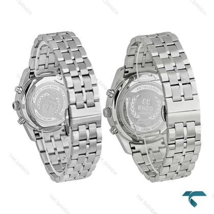 ست ساعت انزو EC-3122 سه موتوره سیلور صفحه سرمه ای اورجینال Enzo-8768-S