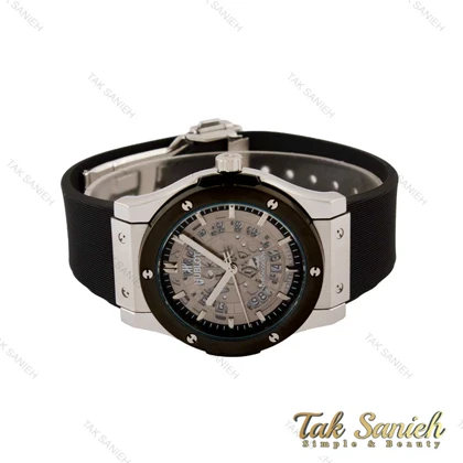 ساعت هابلوت مردانه نقره ای مشکی صفحه اسکلتون Hublot-5215-G