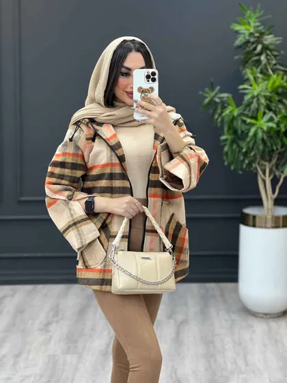 پالتو کلاه دار بغل دو دکمه