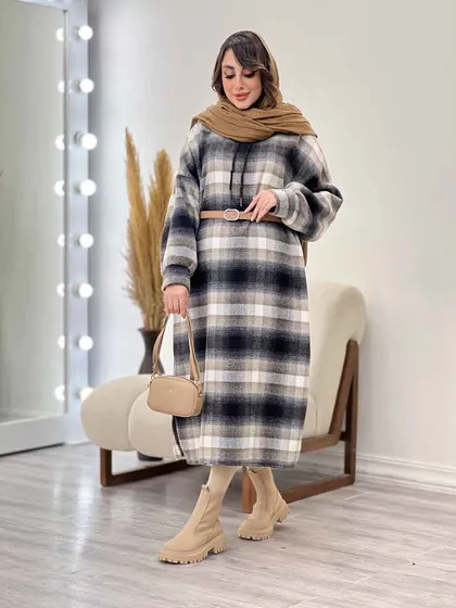 پیراهن بلند چهارخونه کلاهدار