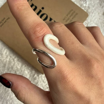 انگشتر دو طرفه سفید نقره ای