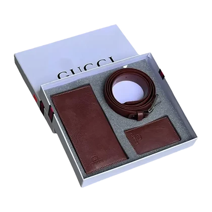 ست هدیه سه تکه کیف پول و کمربند و جاکارتی مردانه چرمی gucci LUXURY-2934