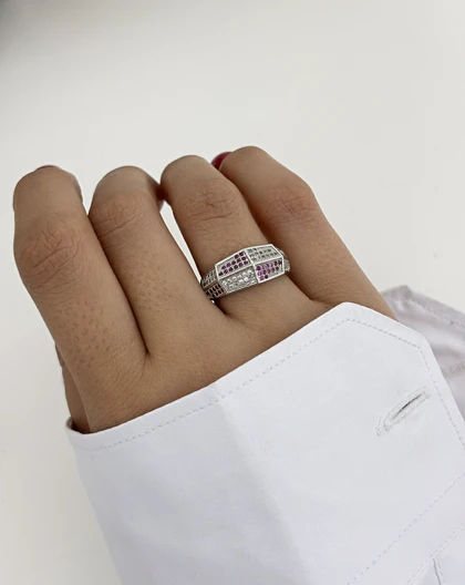 انگشتر استیل دخترانه نگین صورتی 875