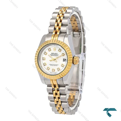 ساعت رولکس زنانه دورنگ طلایی صفحه سیلور اسمال Rolex-7158-L