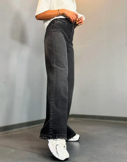 شلوار نیم بگ ذغالی کمردار