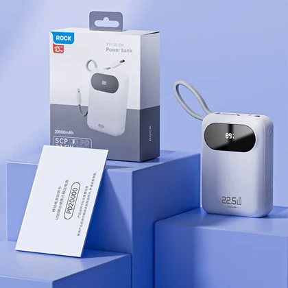 پاور بانک 20000 تایپ سی، لایتنینگ و یو اس بی 22.5 وات راک Y11 mini
