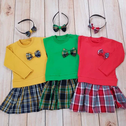 پیراهن وسارافون پشمی دخترانه یقه گرد