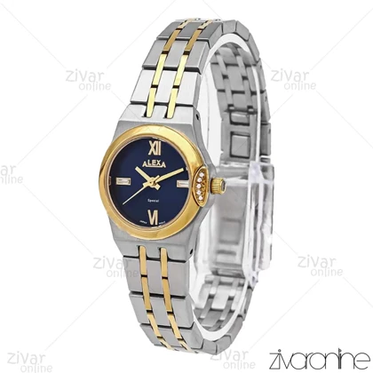 ساعت الکسا اسپشیال زنانه طلایی نقره ای صفحه سرمه ای 106141