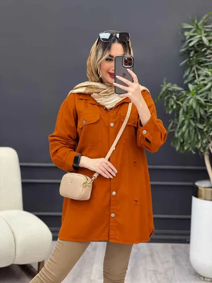 مانتو کتان زاپ‌دار دو جیب پاکتی