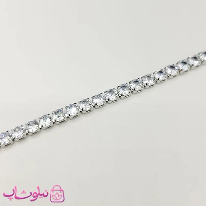 دستبند زنانه تنیسی نقره ای رنگ نگین دایره سفید 18 سانت 4 میل کد 450