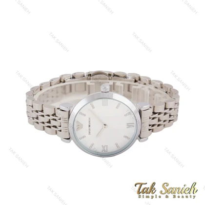 ساعت امپریو آرمانی زنانه نقره ای صفحه سفید ایندکس نگین Armani-5590-L