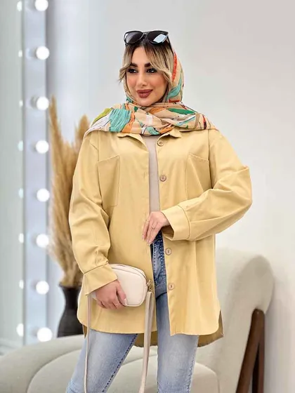 مانتو دو جیب دکمه چوبی