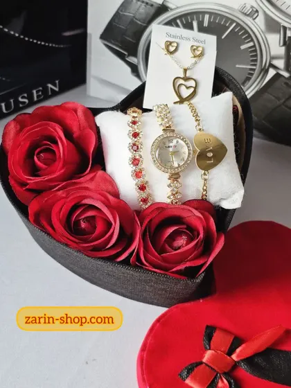 باکس هدیه زنانه ساعت و سرویس نگینی