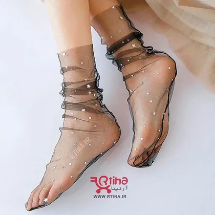 جوراب بلند مجلسی زنانه مدل شیشه ای نگین‌دار
