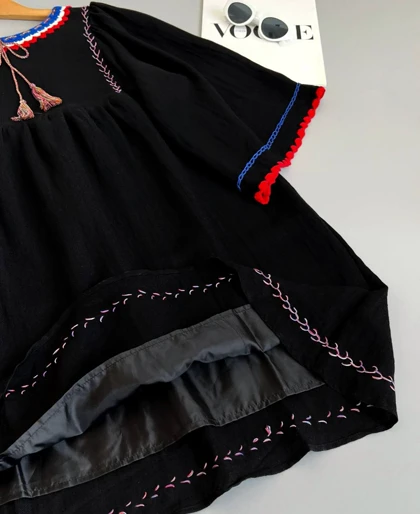 پیراهن مانتویی کنف نخ منگوله‌دار کد 2770