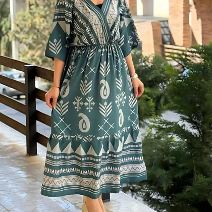 پیراهن زنانه فلور ترمه ناز 6128 - فری سایز (سایز 38 تا 48) - طرح بوگاتی