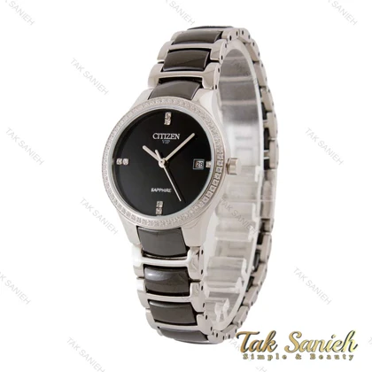ساعت سیتیزن VIP زنانه سرامیکی دورنگین مشکی نقره ای Citizen-4853-L