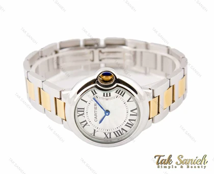 ساعت کارتیه زنانه بالن بلو طلایی سیلور مدیوم Cartier-3111-L