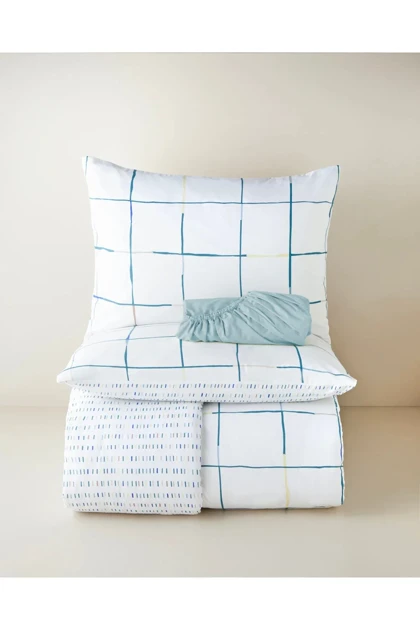 سرویس روتختی دو نفره English Home مدل Cozy Check ملحفه بدون کش - آبی-زرد