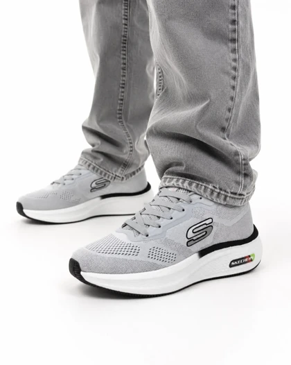 کفش کتانی بزرگ پا اسکیچرز رانینگ زیره بست طوسی SKECHERS