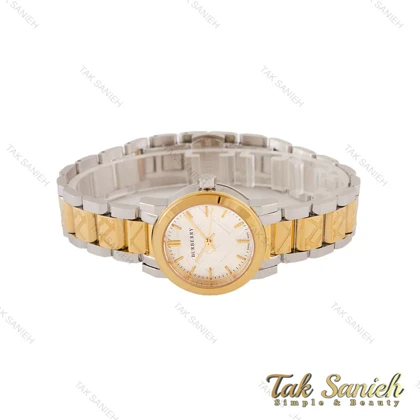 ساعت بربری زنانه دورنگ طلایی صفحه سفید Burberry-4454-L