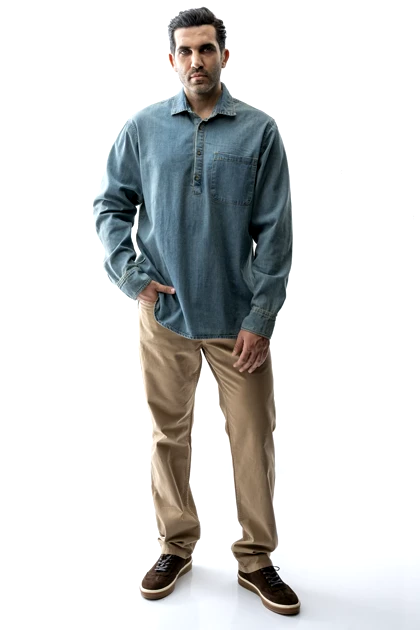 پیراهن جین نیم قاپک یقه دار مردانه