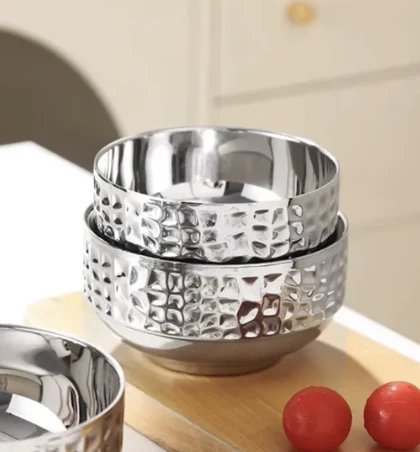 کاسه دو جداره سه عددی استیل چکشی سیلور