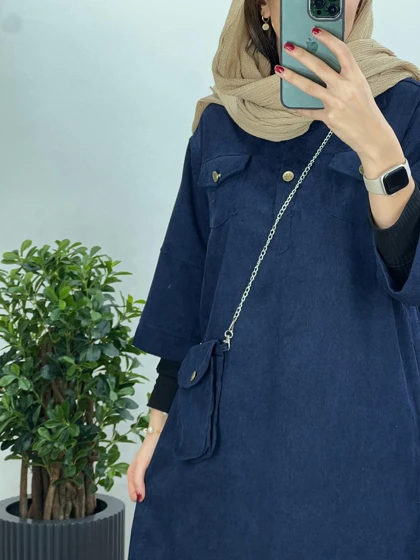 پیراهن مانتویی بلند به همراه کیف