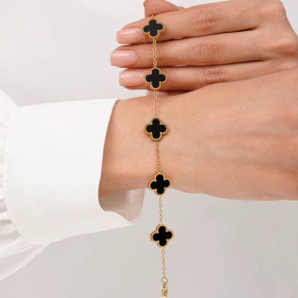 دستبند استیل ونکلیف مشکی طلایی 13 میل