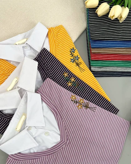 تیشرت یقه راه راه گلدوزی کد 4693