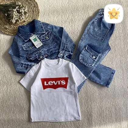 3 تکه کت و شلوار جین پسرانه طرح LEVIS مناسب 2 تا 10 سال