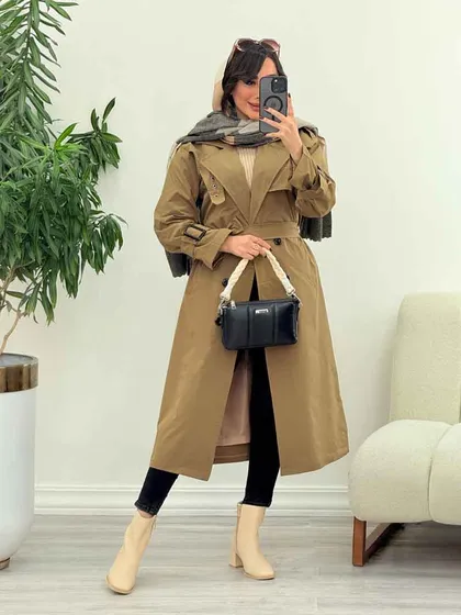 بارانی بلند ژیله پرچ دار ژونا