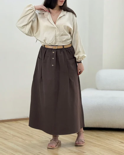 دامن کتان دوجیب