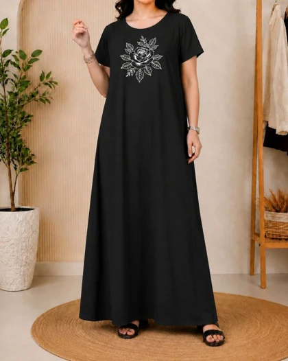 پراهن زنانه آستین کوتاه چاپی گل H7622