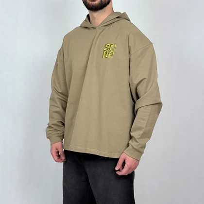 هودی مردانه سبز سدری پنبه دو نخ طرح مینیمال