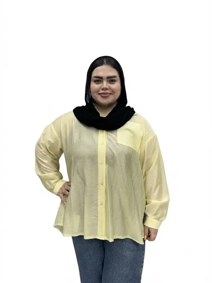شومیز سایز بزرگ زنانه مدل لینن کریستال (پری شیشه ای) طرح جیب‌دار