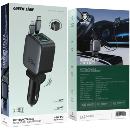 شارژر فندکی گرین لاین Green Lion مدل GNRT99WCHRGY توان 99 وات