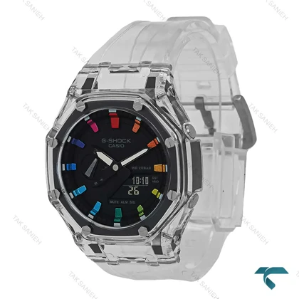 ساعت مردانه GA2100-AP کاسیو جیشاک بند شیشه ای رنگین کمانی Casio-7320-G